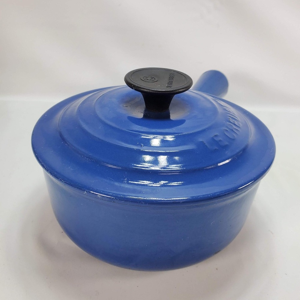 Le Creuset Saucepan #16 Cousances Blue Enameled Cast Iron Vintage France Lid - Picture 2 of 12